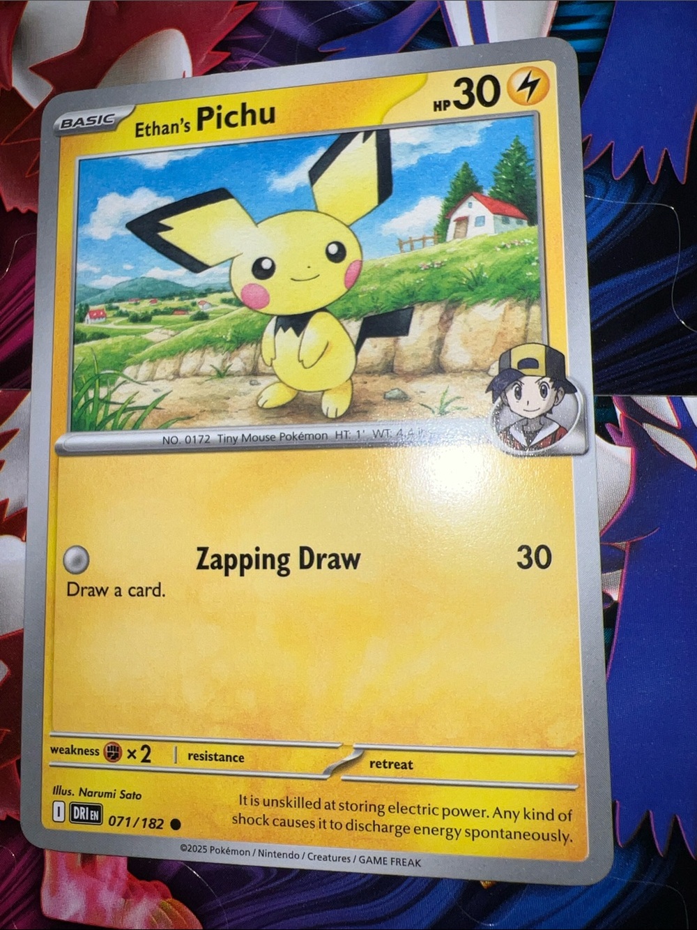 Pokemon Pichu Trading Card - Yellow with Black and Pink Accents